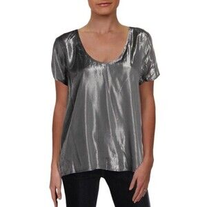 NWT Velvet Graham Spencer Agatha Silver Short Sleeve Scoop Neck Top Women Medium